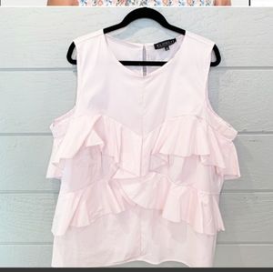 Eloquii Poplin Cascading Ruffle Top in light Pink